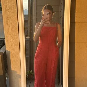 Old Navy Red Sleeveless Jumpsuit with Textured Fabric